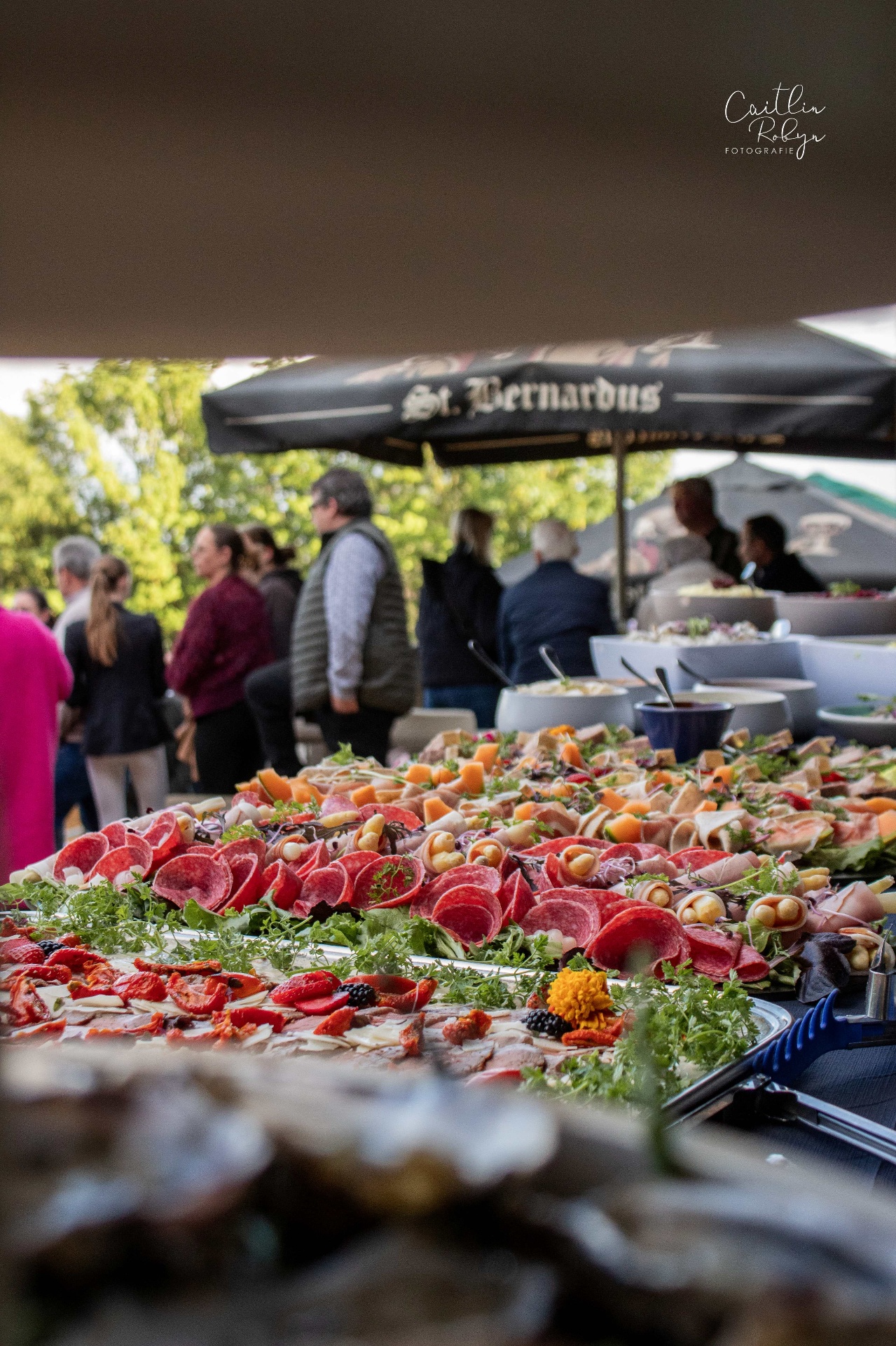 Uitgebreid buffet op een openluchtevent